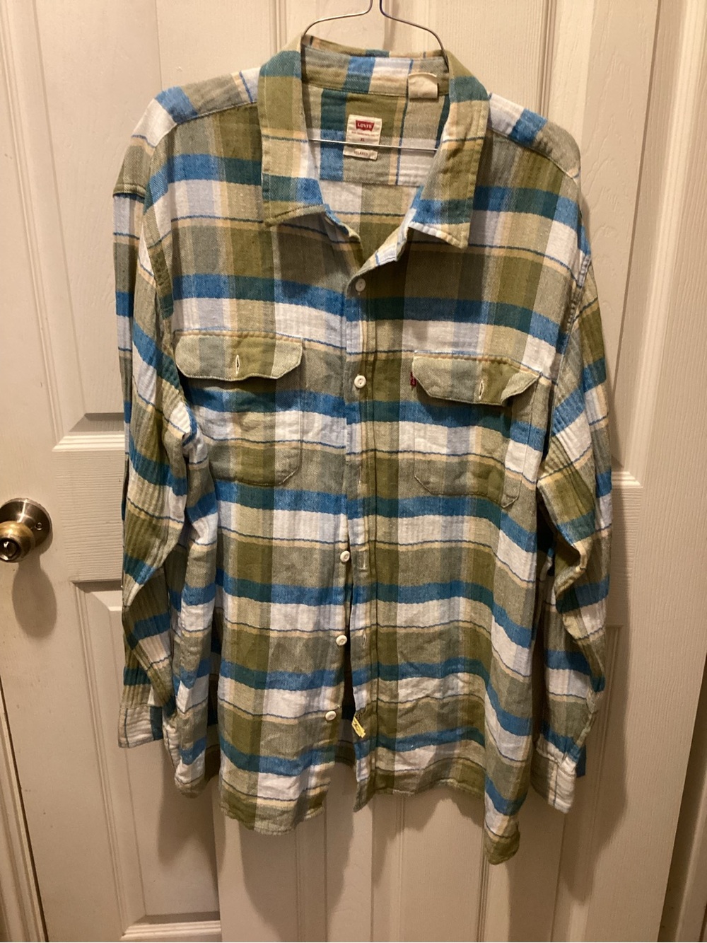 Levi's Olive, Blue & White Plaid Button-Up Shirt